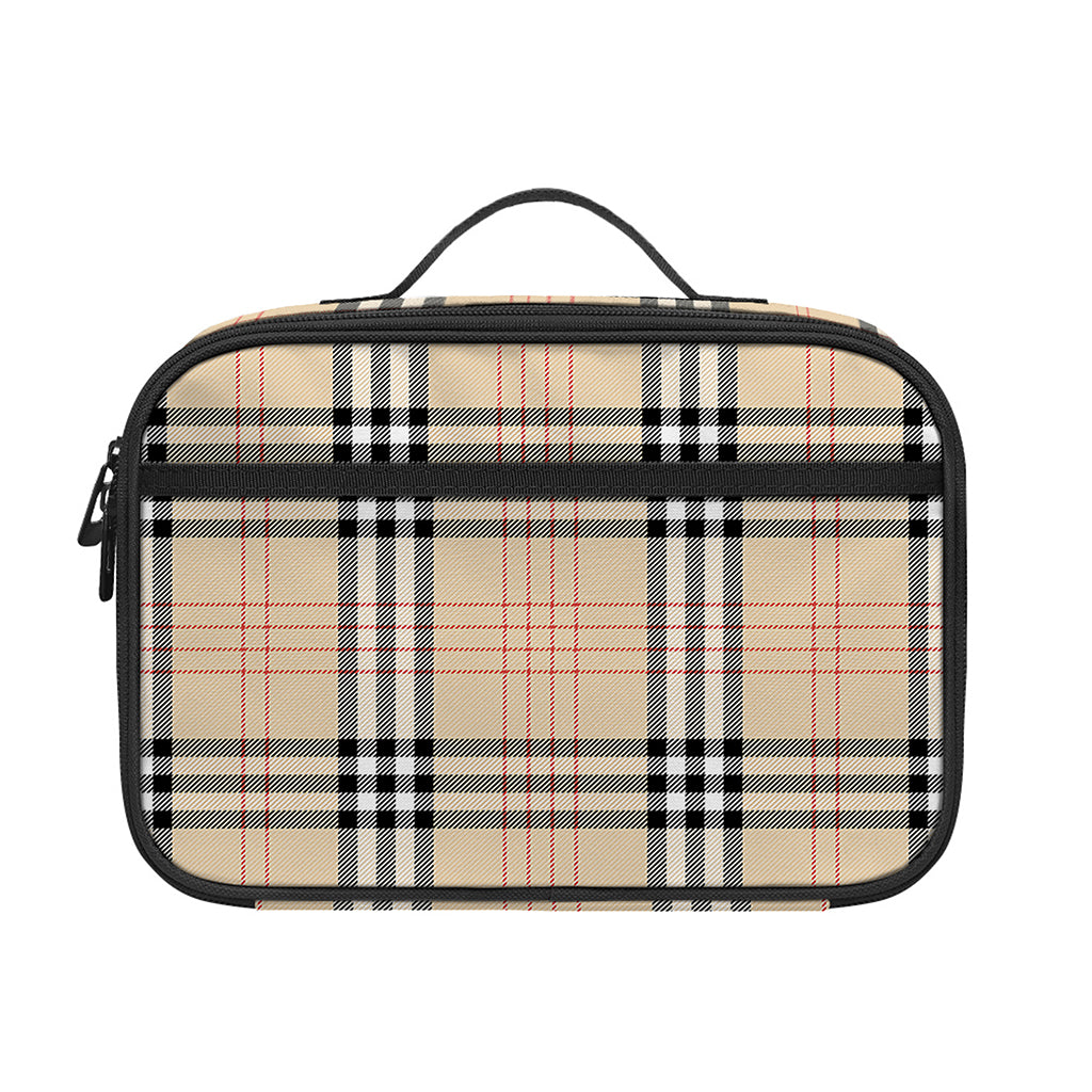 Beige Tartan Pattern Print Portable Lunch Bag