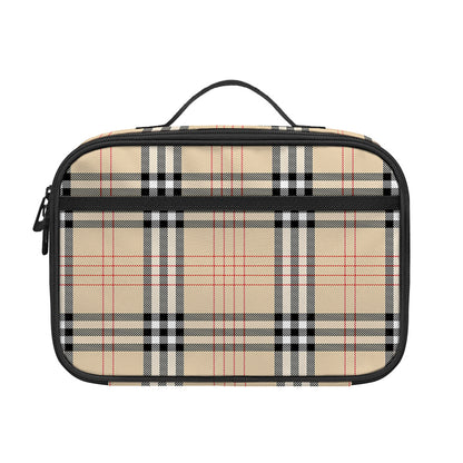 Beige Tartan Pattern Print Portable Lunch Bag