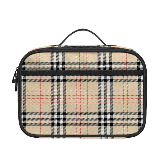 Beige Tartan Pattern Print Portable Lunch Bag