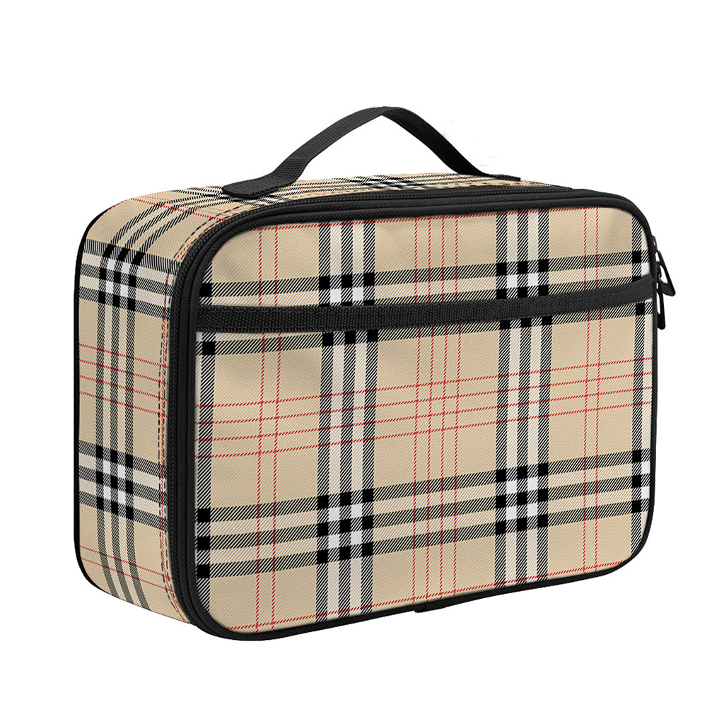 Beige Tartan Pattern Print Portable Lunch Bag