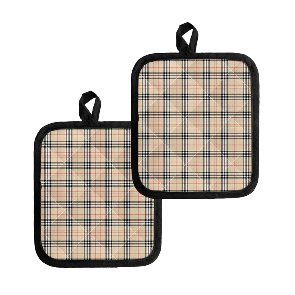 Beige Tartan Pattern Print Pot Holders