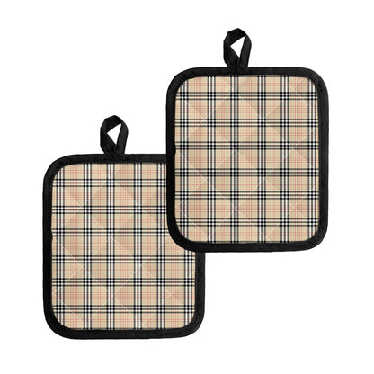 Beige Tartan Pattern Print Pot Holders