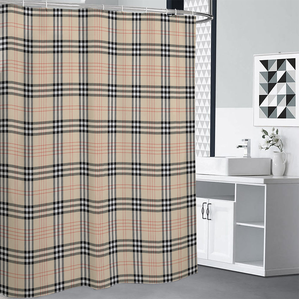 Beige Tartan Pattern Print Premium Shower Curtain