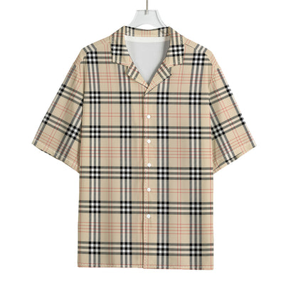 Beige Tartan Pattern Print Rayon Hawaiian Shirt