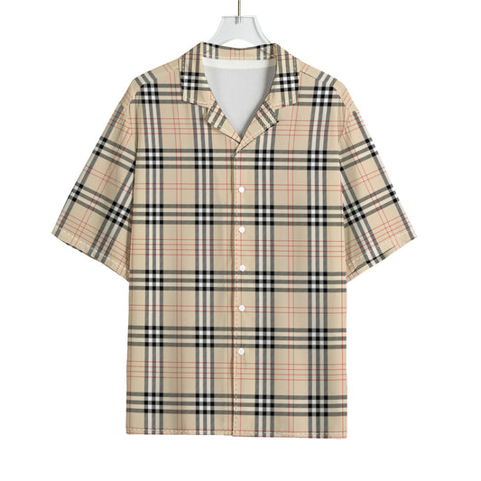 Beige Tartan Pattern Print Rayon Hawaiian Shirt