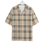 Beige Tartan Pattern Print Rayon Hawaiian Shirt