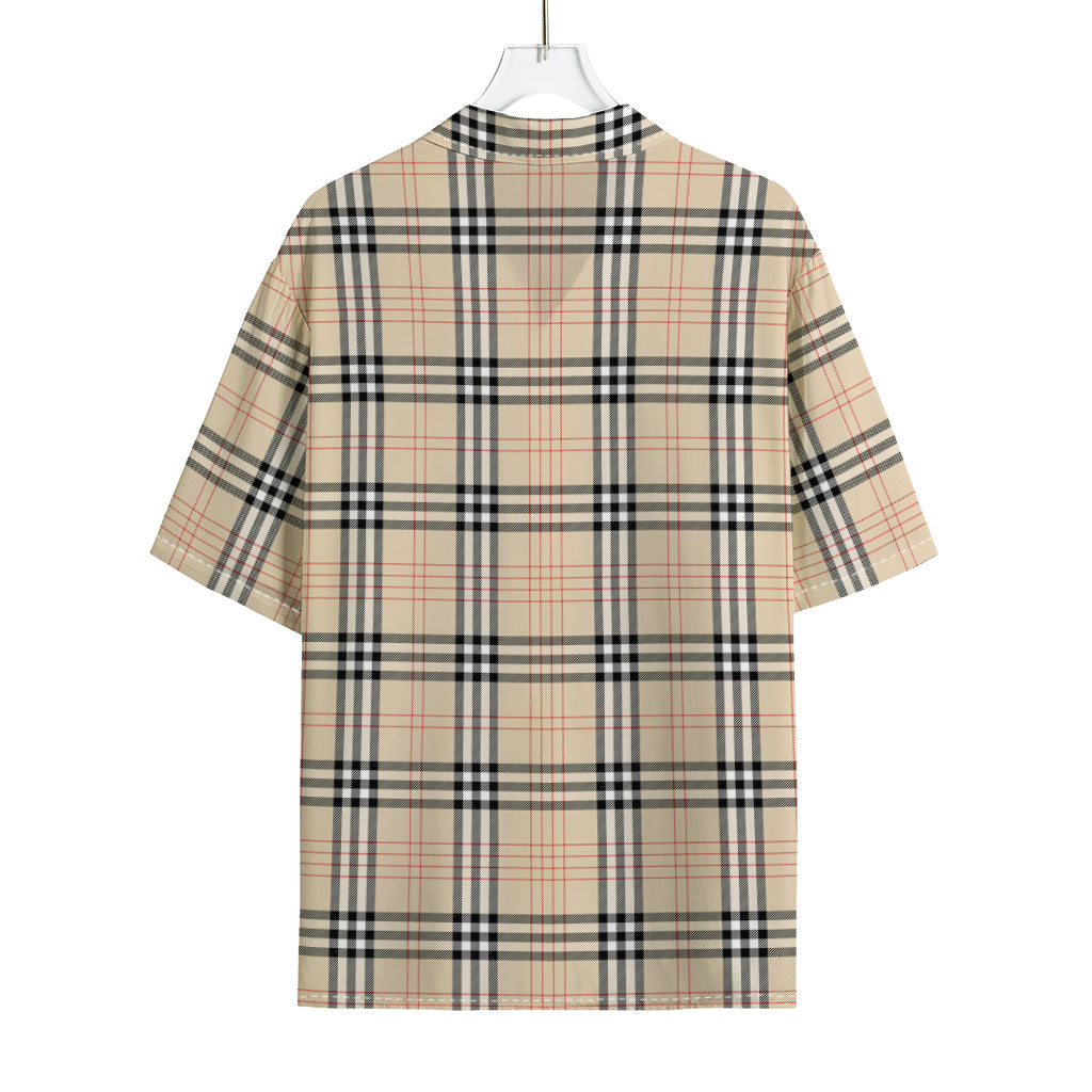 Beige Tartan Pattern Print Rayon Hawaiian Shirt