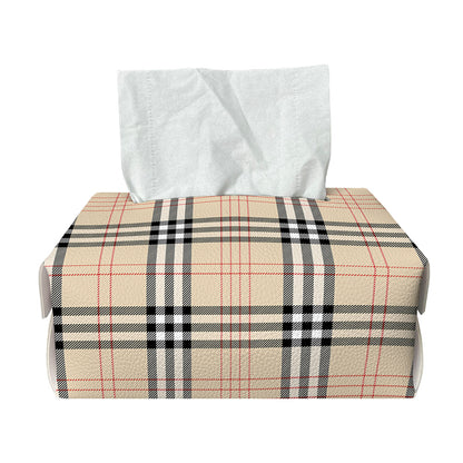 Beige Tartan Pattern Print Rectangle Tissue Box Cover