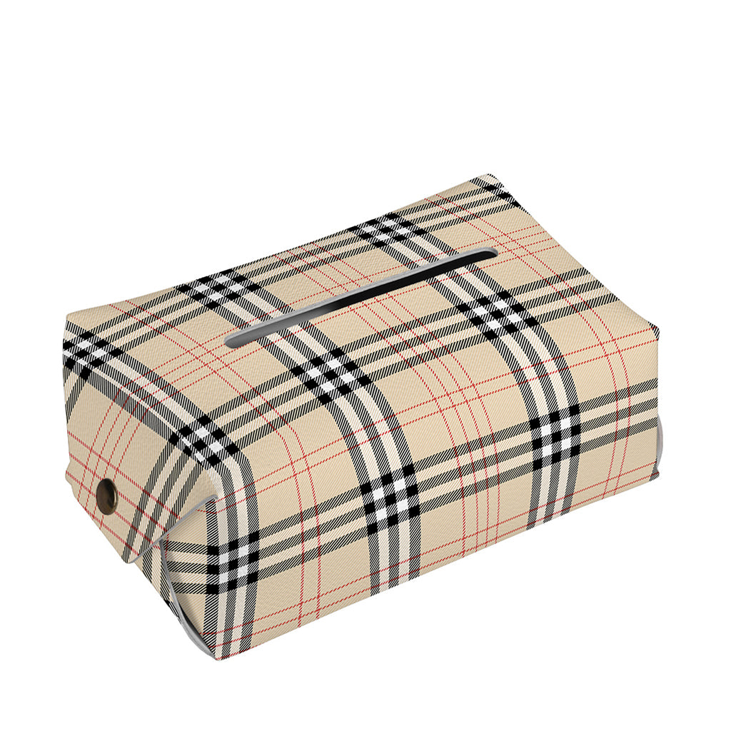 Beige Tartan Pattern Print Rectangle Tissue Box Cover
