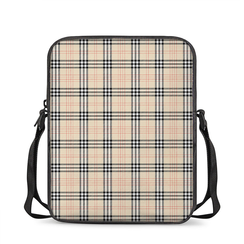 Beige Tartan Pattern Print Rectangular Crossbody Bag