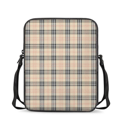 Beige Tartan Pattern Print Rectangular Crossbody Bag