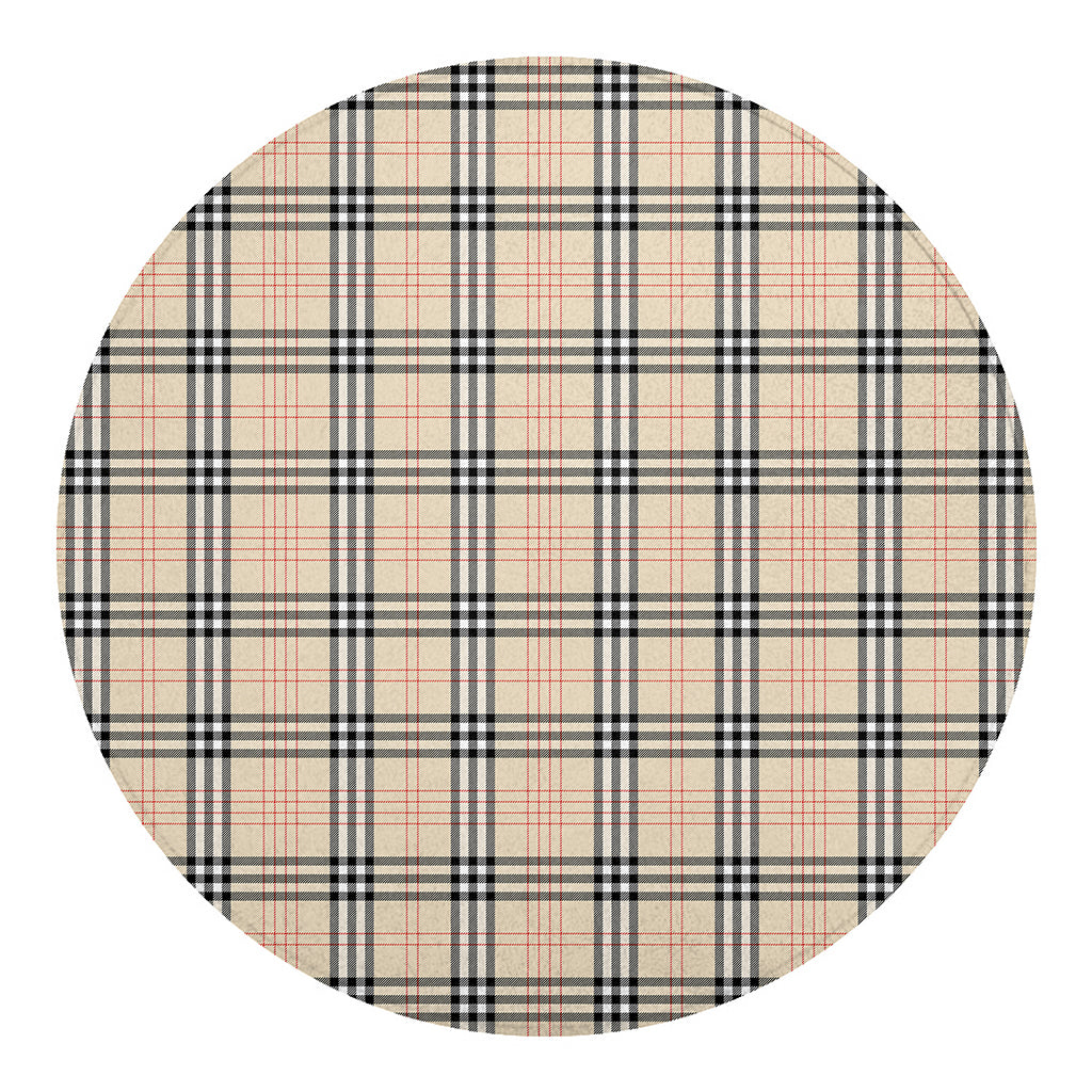 Beige Tartan Pattern Print Round Blanket