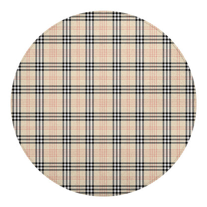 Beige Tartan Pattern Print Round Blanket
