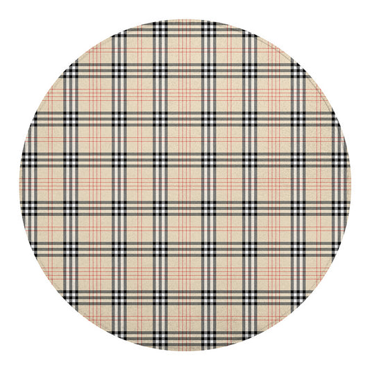 Beige Tartan Pattern Print Round Blanket