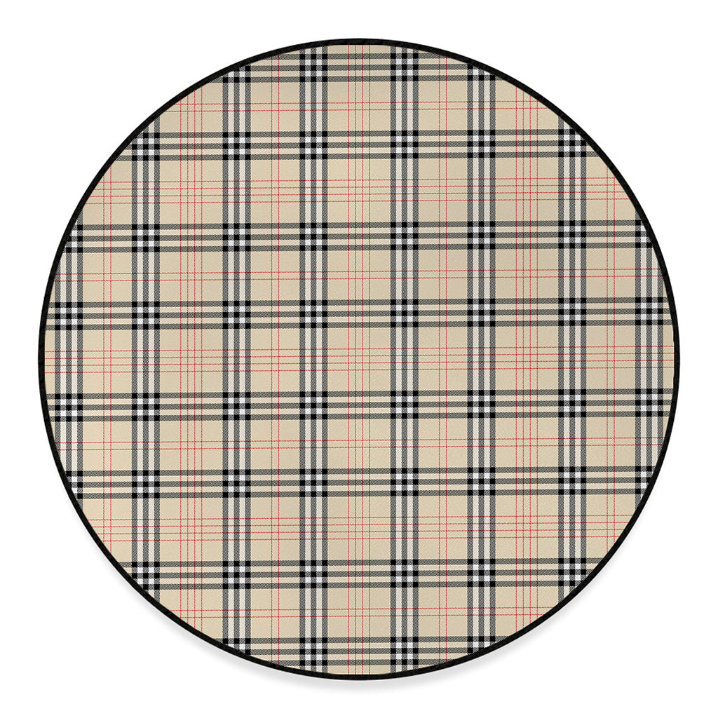 Beige Tartan Pattern Print Round Floor Mat
