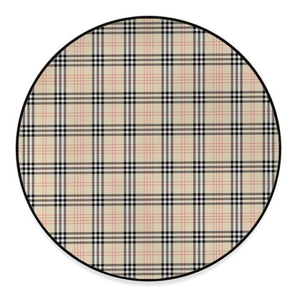 Beige Tartan Pattern Print Round Floor Mat