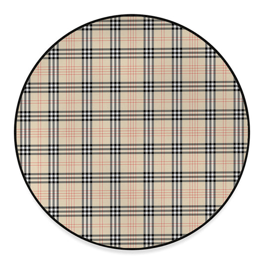 Beige Tartan Pattern Print Round Floor Mat