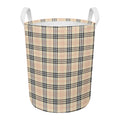 Beige Tartan Pattern Print Round Laundry Basket