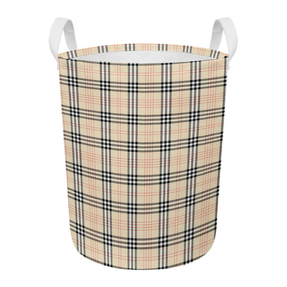 Beige Tartan Pattern Print Round Laundry Basket