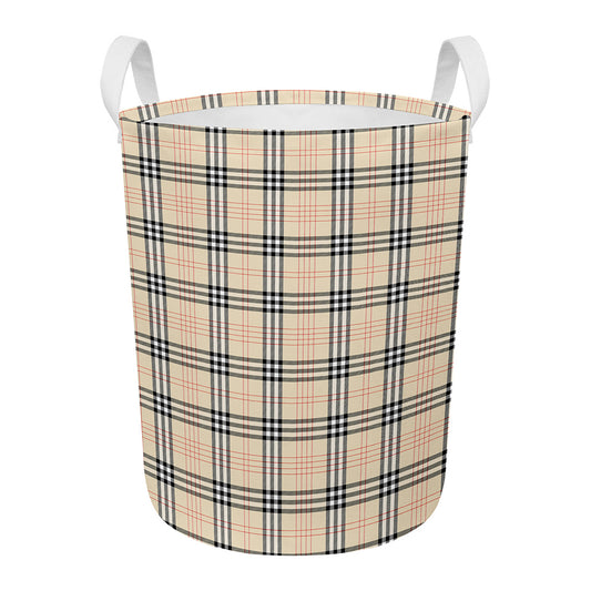 Beige Tartan Pattern Print Round Laundry Basket