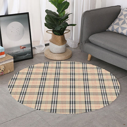 Beige Tartan Pattern Print Round Rug
