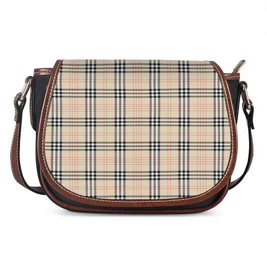 Beige Tartan Pattern Print Saddle Bag