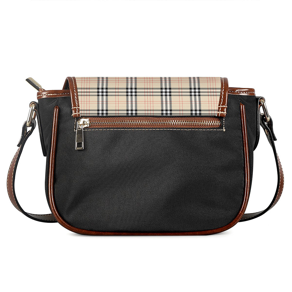 Beige Tartan Pattern Print Saddle Bag
