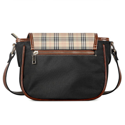 Beige Tartan Pattern Print Saddle Bag