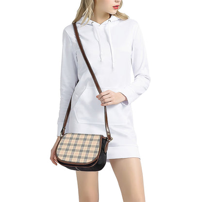 Beige Tartan Pattern Print Saddle Bag
