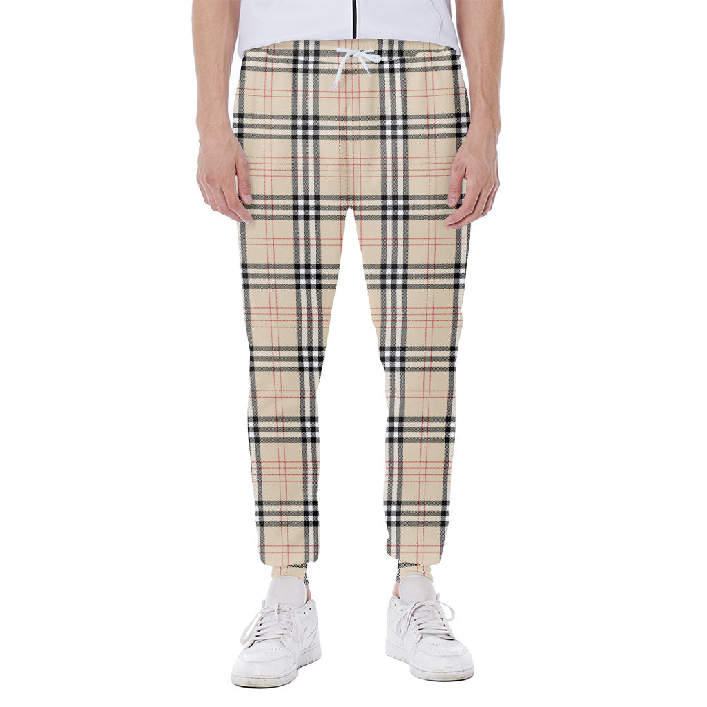 Beige Tartan Pattern Print Scuba Joggers