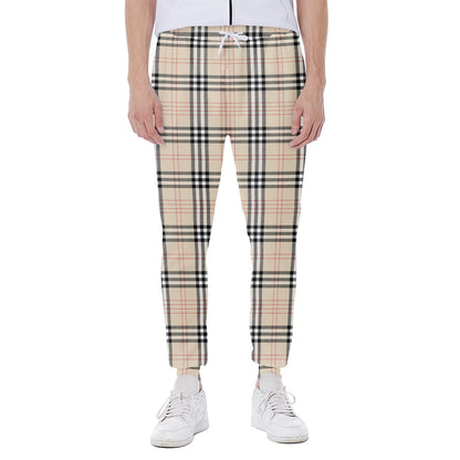 Beige Tartan Pattern Print Scuba Joggers