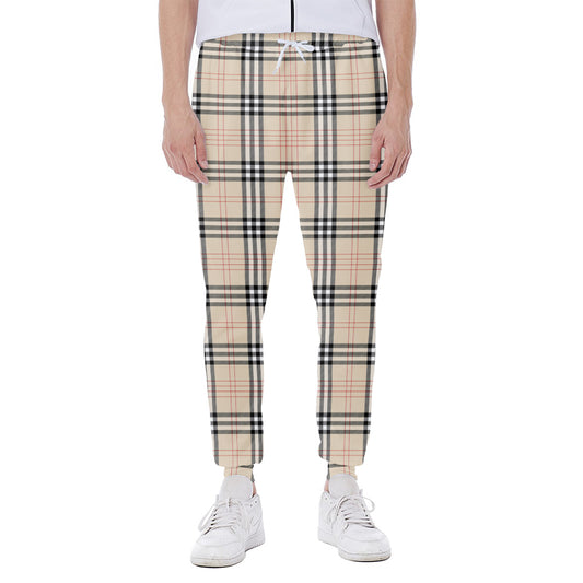 Beige Tartan Pattern Print Scuba Joggers