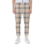 Beige Tartan Pattern Print Scuba Joggers