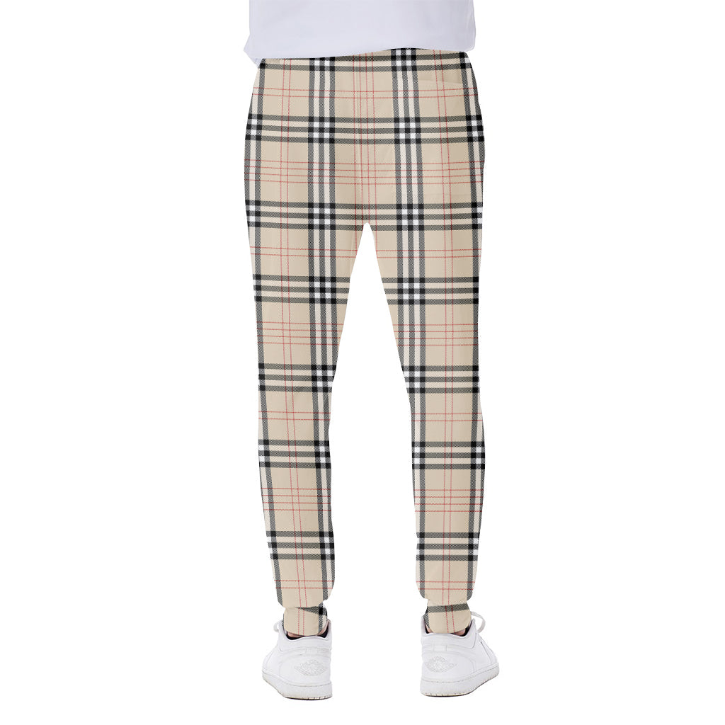 Beige Tartan Pattern Print Scuba Joggers