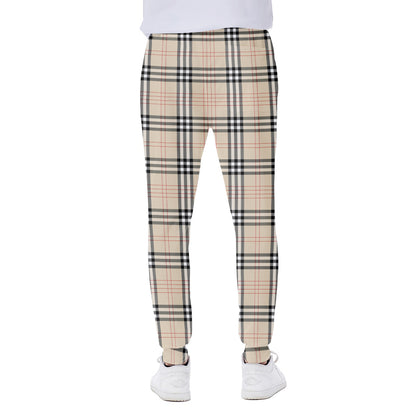 Beige Tartan Pattern Print Scuba Joggers