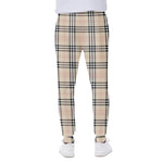 Beige Tartan Pattern Print Scuba Joggers
