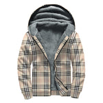 Beige Tartan Pattern Print Sherpa Lined Zip Up Hoodie