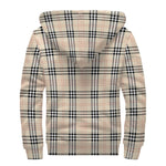 Beige Tartan Pattern Print Sherpa Lined Zip Up Hoodie