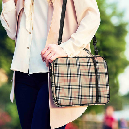 Beige Tartan Pattern Print Shoulder Strap Bible Bag