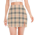 Beige Tartan Pattern Print Side Slit Mini Skirt