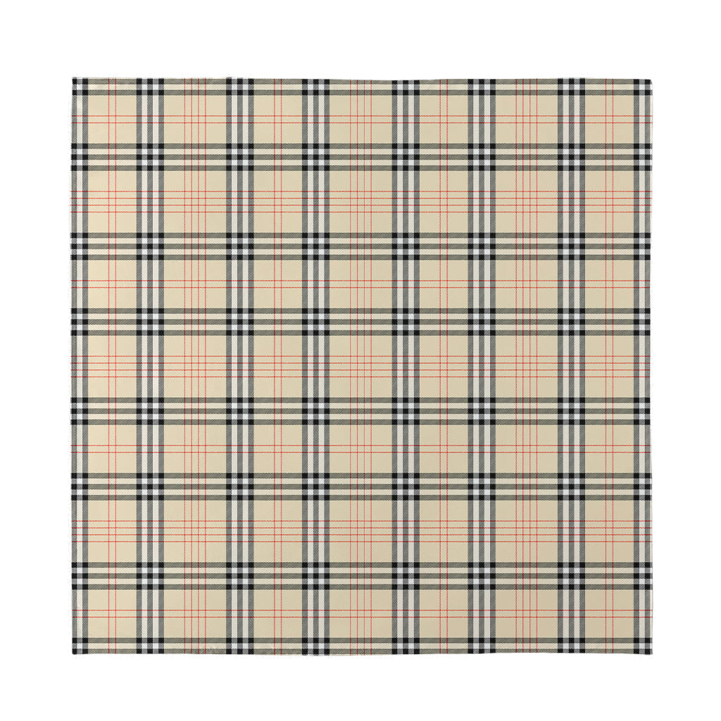 Beige Tartan Pattern Print Silk Bandana