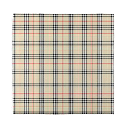 Beige Tartan Pattern Print Silk Bandana
