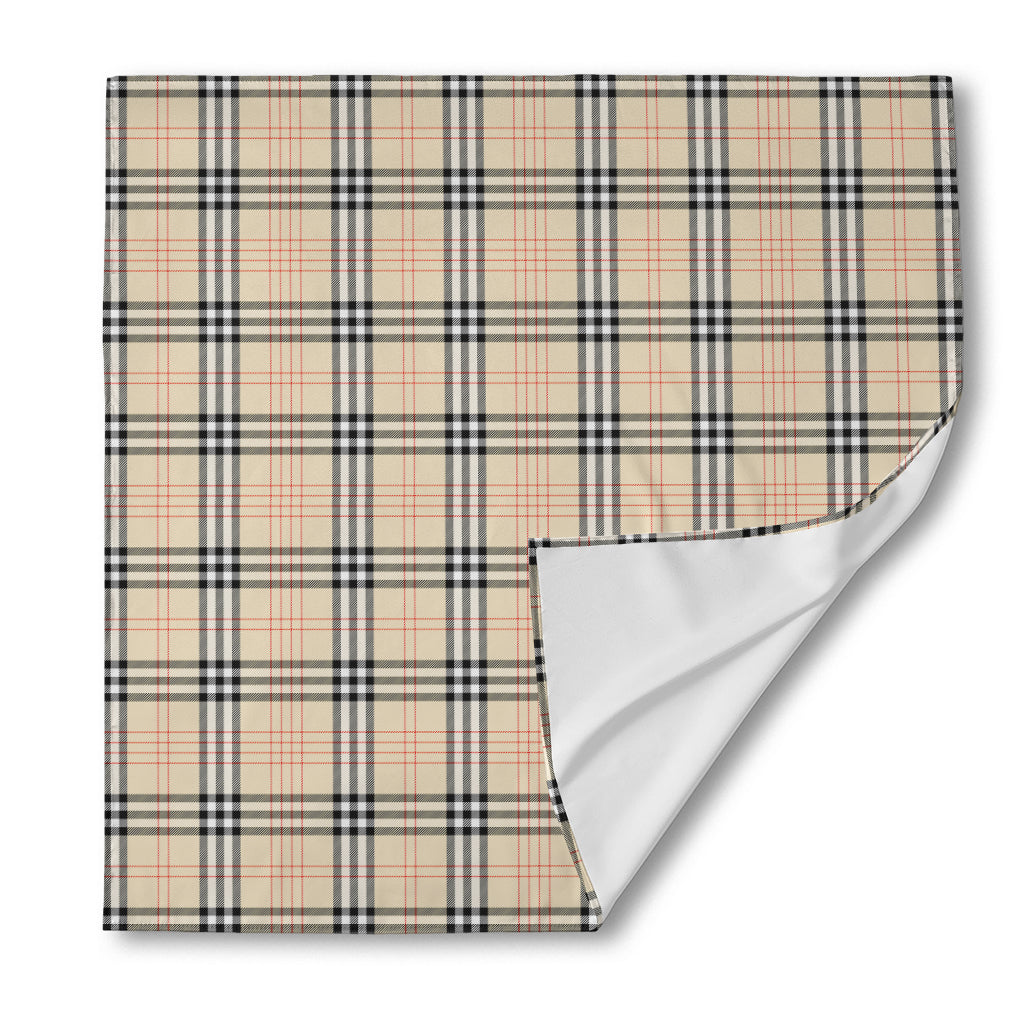 Beige Tartan Pattern Print Silk Bandana