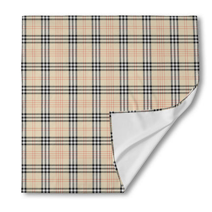 Beige Tartan Pattern Print Silk Bandana
