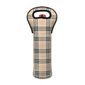 Beige Tartan Pattern Print Single Neoprene Wine Tote