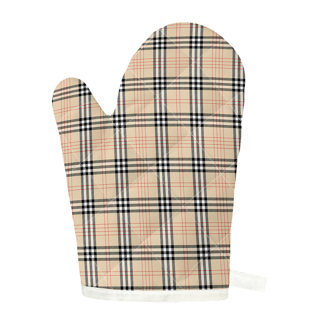 Beige Tartan Pattern Print Single Oven Mitt