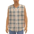 Beige Tartan Pattern Print Sleeveless Baseball Jersey