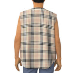 Beige Tartan Pattern Print Sleeveless Baseball Jersey