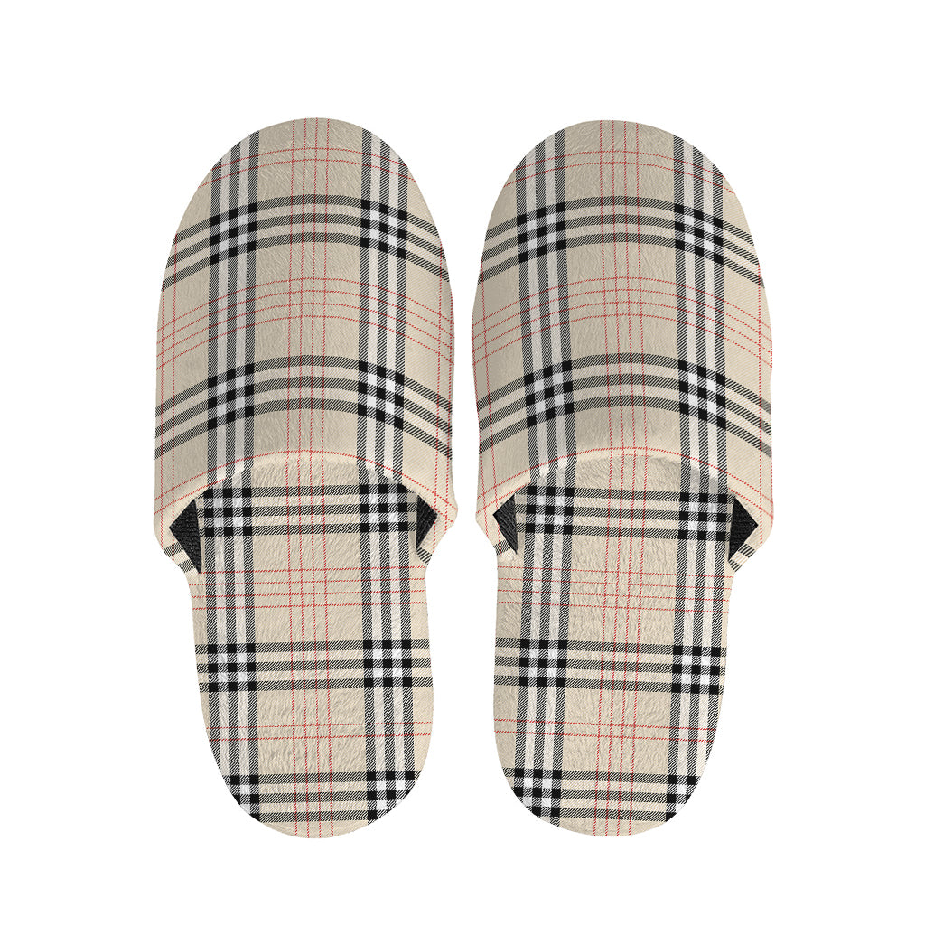 Beige Tartan Pattern Print Slippers