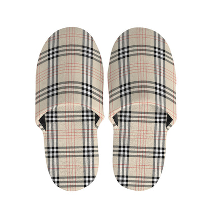 Beige Tartan Pattern Print Slippers